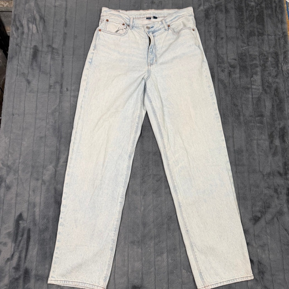 American Eagle Highest Rise Baggy Straight Jeans Light Wash Strigid Womens 12